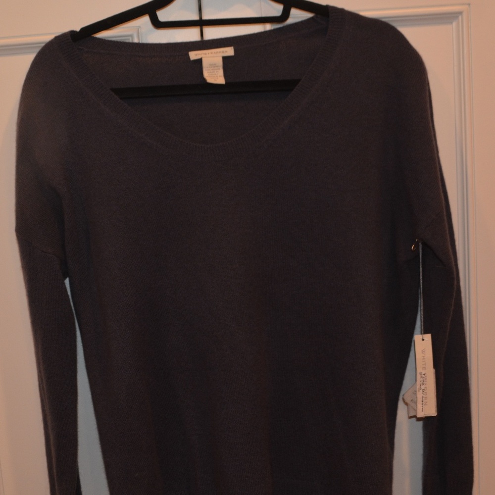 White and Warren Cashmere Dark Purple Sweater